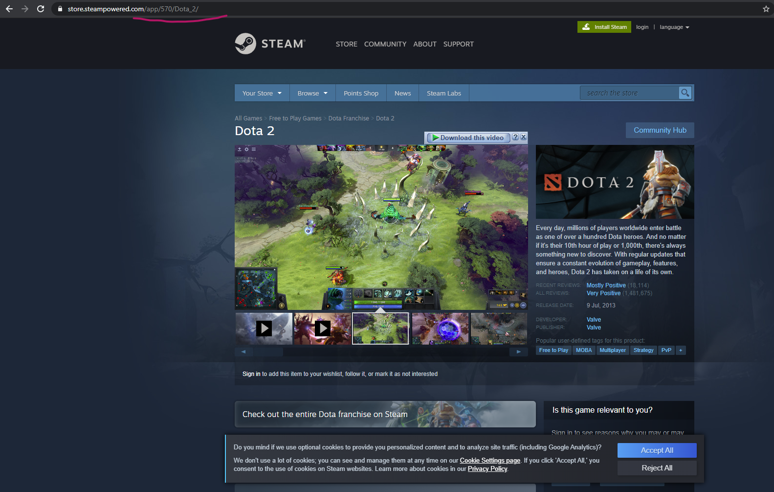 “Dota 2 Store Page”